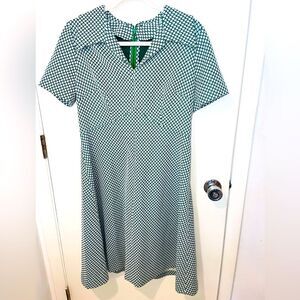 Vintage handmade 60s green white patterned midi dress sz L